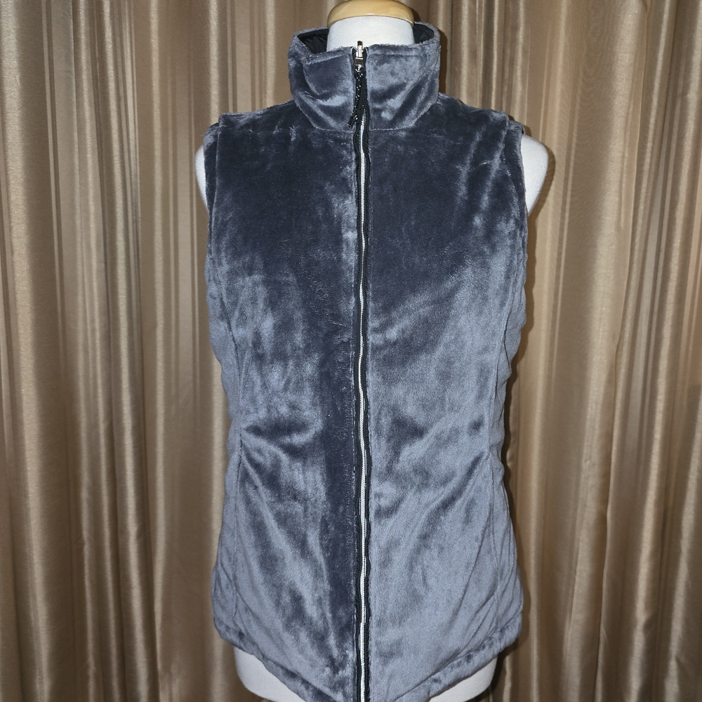Free Country Black / Grey Faux Fur Reversable Puffer Vest Size Medium - Picture 6 of 9